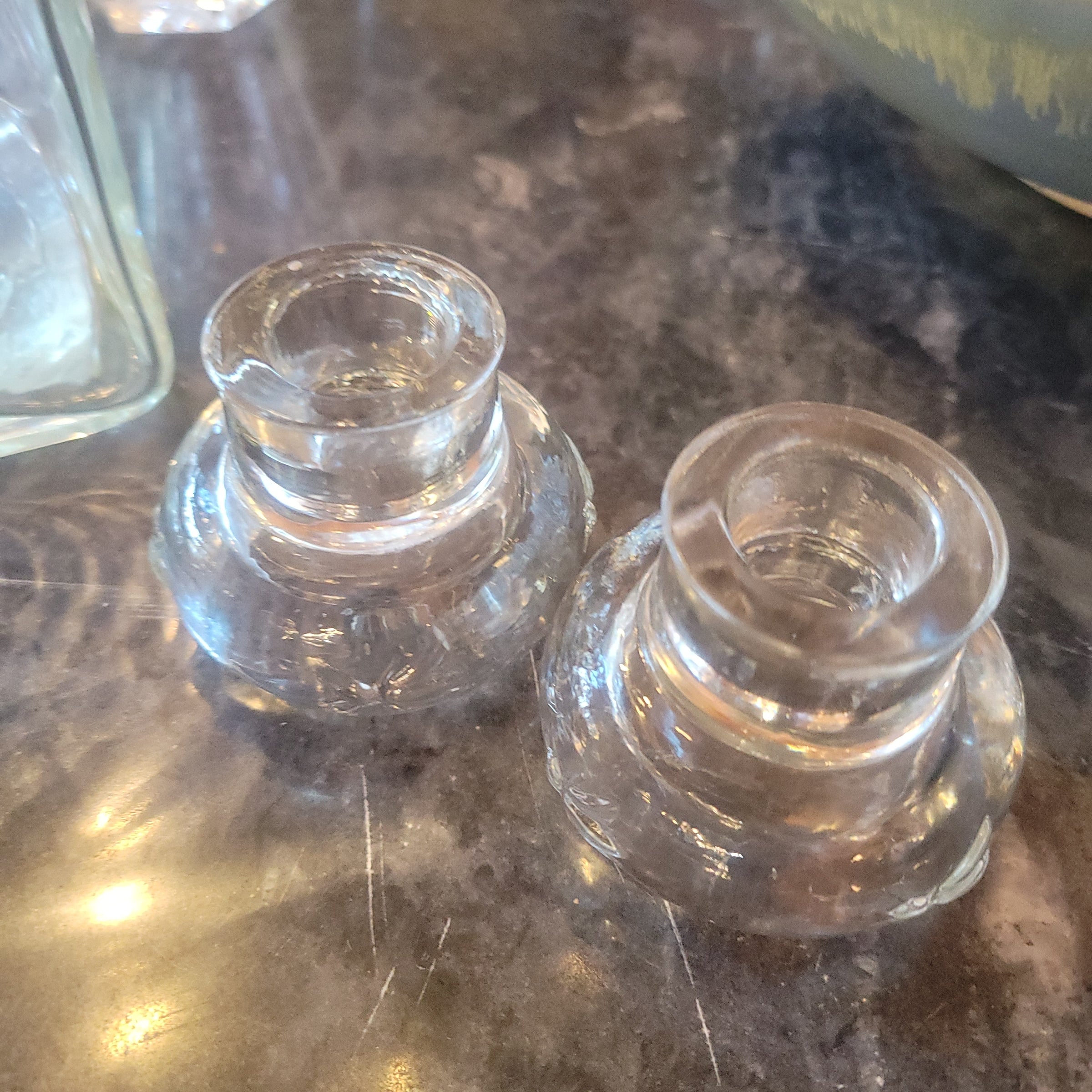 Pair of Small Glass Candle Holders - colletteconsignment.com