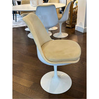 SET of 6 White Tulip Chairs w/ Full Tan Suede Upholstery by Knoll
