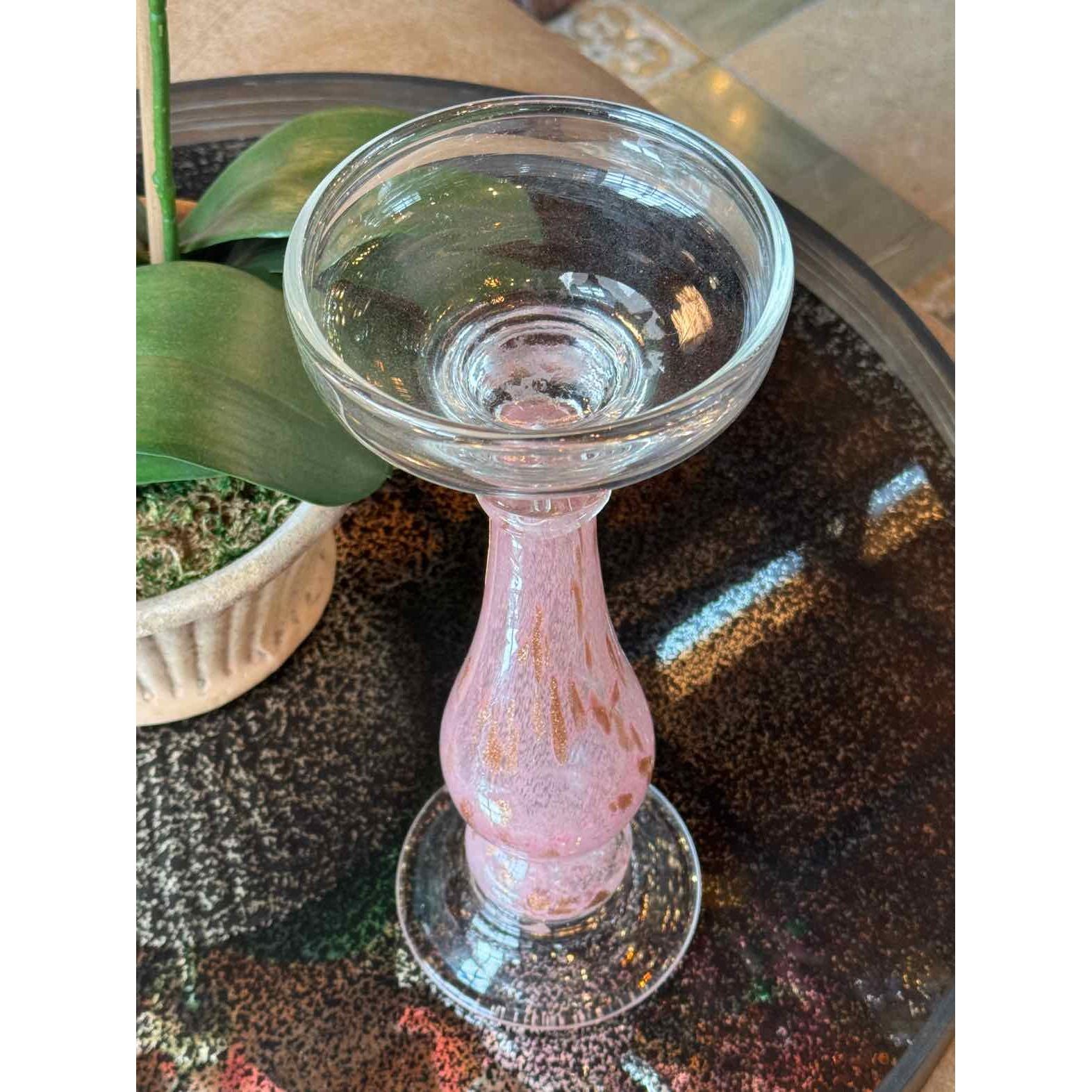 Pink Brushed Art Glass Candlestick