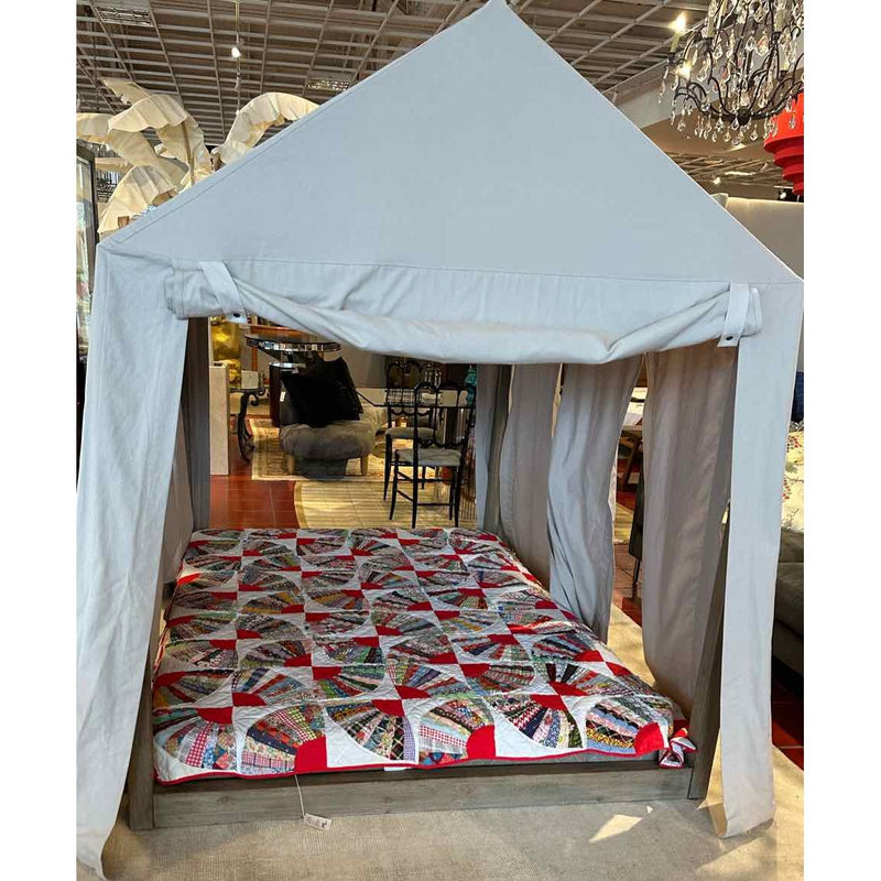 Restoration Hardware Gray Platform Bed & Canvas Tent Queen Size
