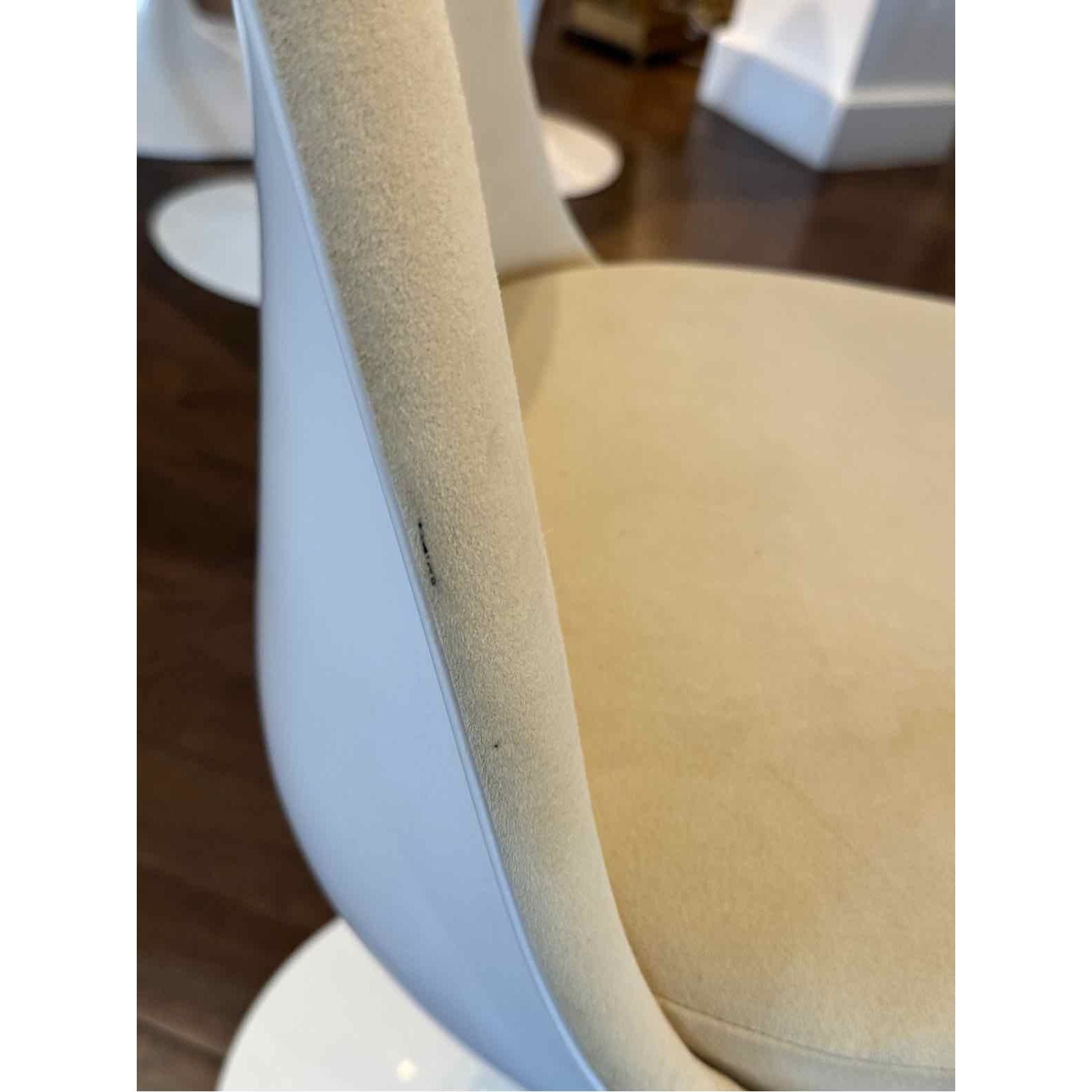 SET of 6 White Tulip Chairs w/ Full Tan Suede Upholstery by Knoll