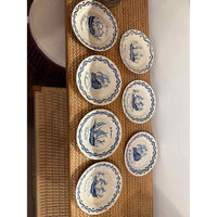 Set of Seven Antique  French Quimper Plates w/ Ships, 9.25" Dia x 4"H