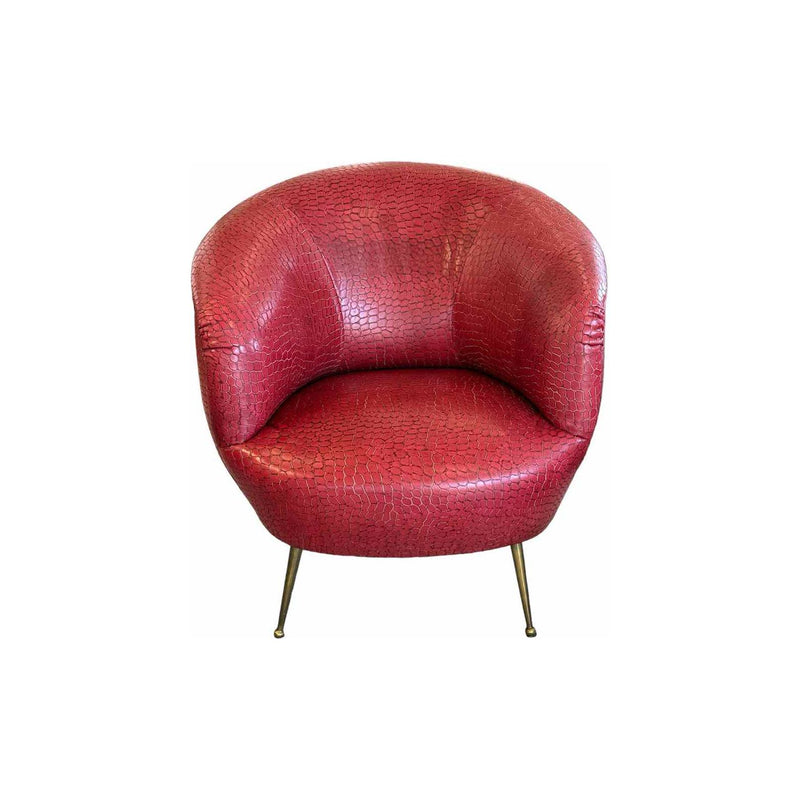 Custom Kelly Wearstler Souffle Chair in Red Croc-Embossed Leather - 34"W x 33"D