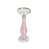 Pink Brushed Art Glass Candlestick