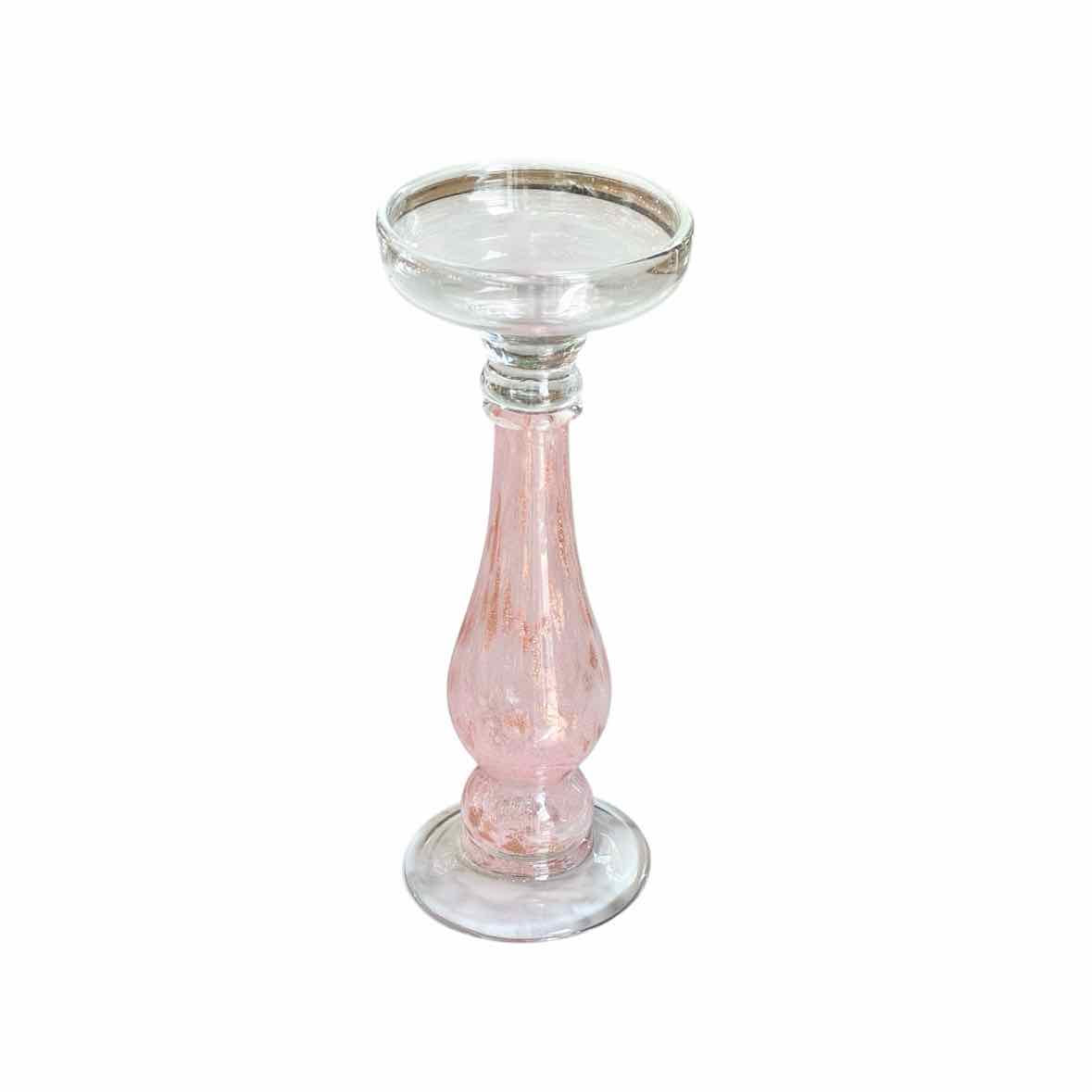 Pink Brushed Art Glass Candlestick
