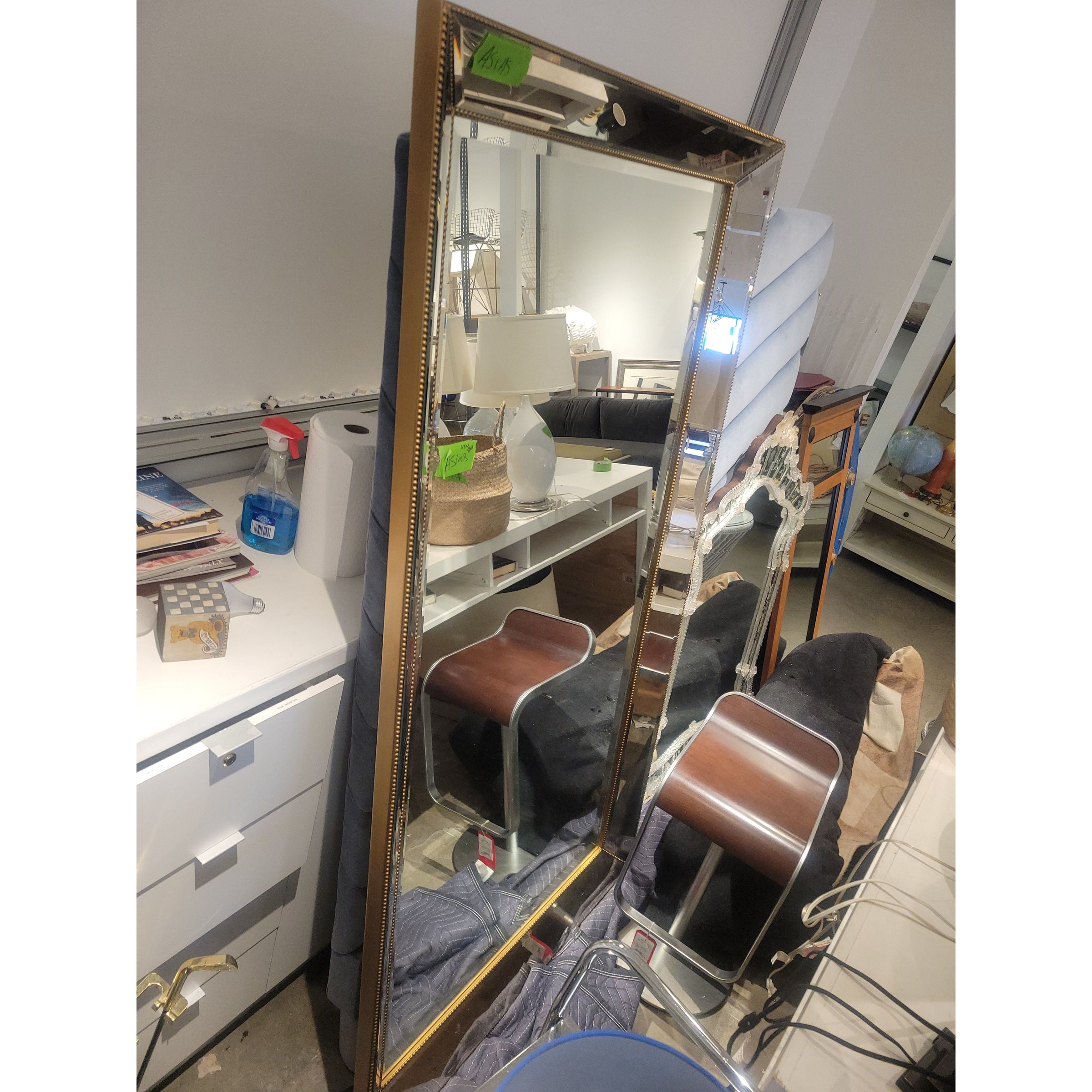 6.5-ft Multi-Pane Beveled Glass Leaning Floor Mirror w/ Gold-Tone Beading