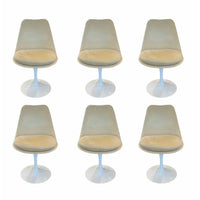 SET of 6 White Tulip Chairs w/ Full Tan Suede Upholstery by Knoll