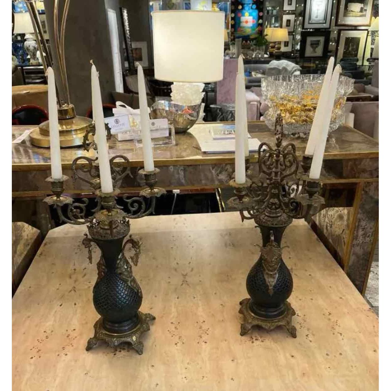 Pair of French Empire Style 1880's Candleabras