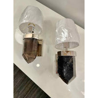 Pair of Smoky Quartz and Polished Nickel Wall Sconces - colletteconsignment.com