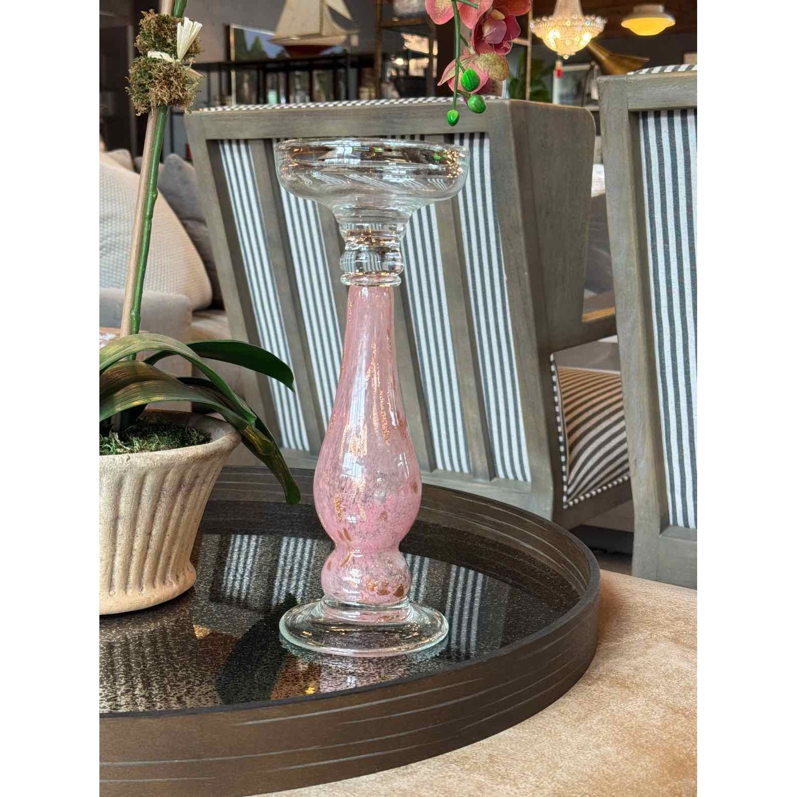 Pink Brushed Art Glass Candlestick