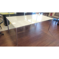 'Plano' Milk Glass Top Dining Table w/ Chrome Legs by Fritz Hansen - AS IS