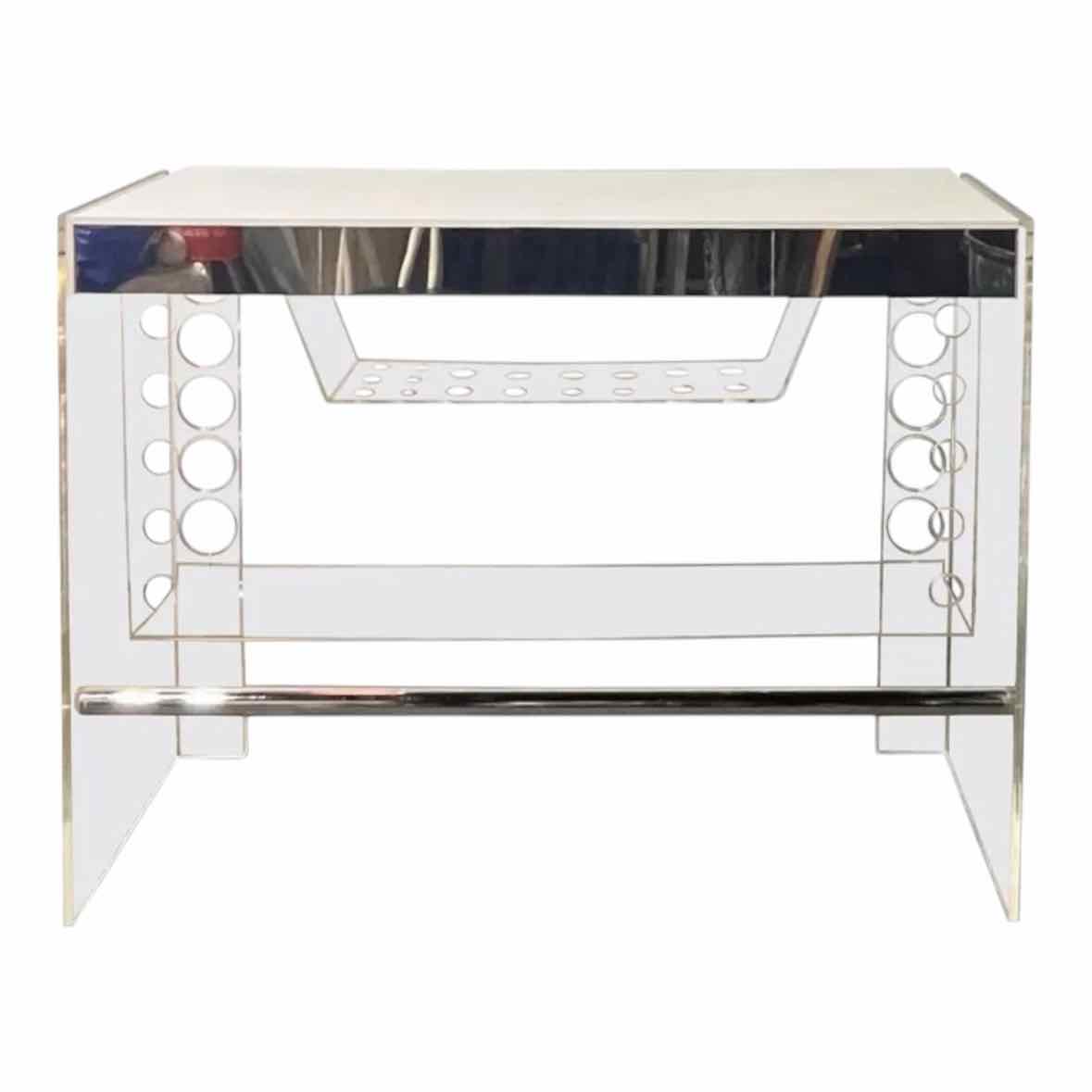 Mid-Century Illuminating Lucite & Mirrored Chrome Bar by Luigi Bardini - AS IS