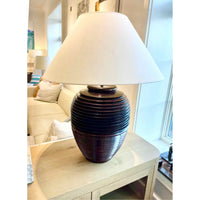 Large 1970s Italian Turned Wood Table Lamp w/ White Shade