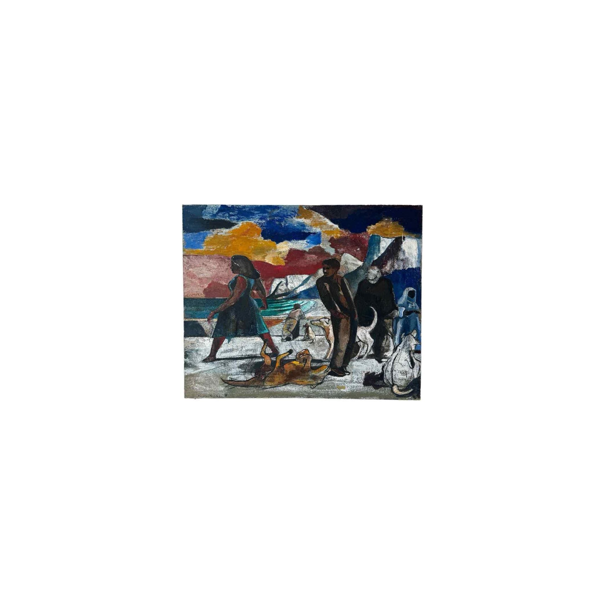 "Women in Blue Dress" by Paton Miller  43.5"W x 35.5"H - colletteconsignment.com
