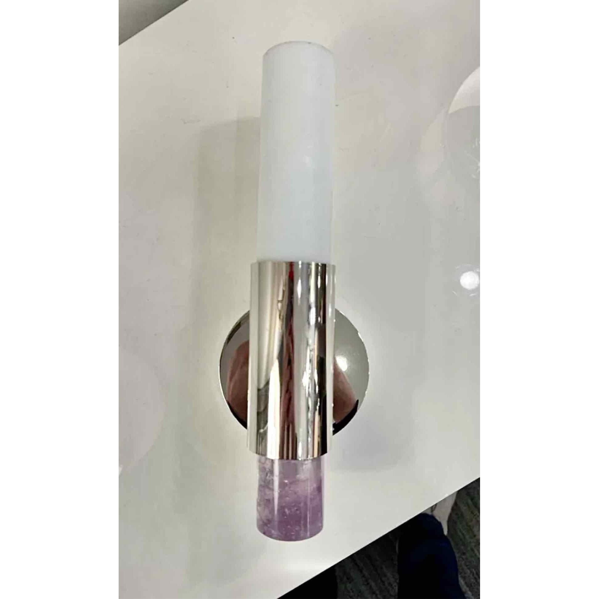 Amethyst Wall Sconce w/ Polished Nickel - colletteconsignment.com