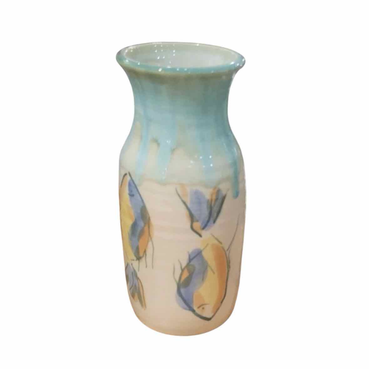 Mary Jaffe Pottery Vase w/ Fish Motif - colletteconsignment.com