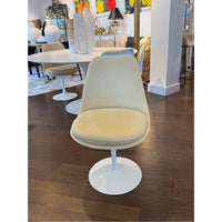 SET of 6 White Tulip Chairs w/ Full Tan Suede Upholstery by Knoll