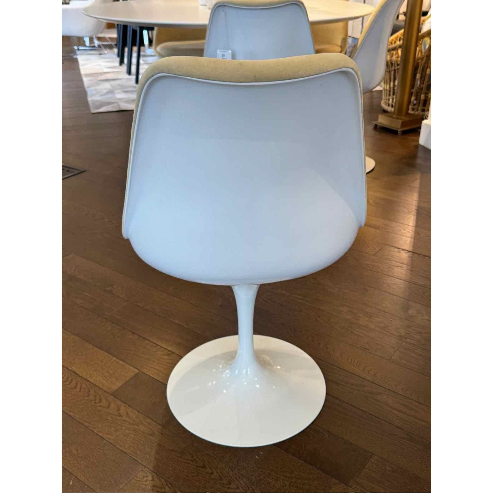 SET of 6 White Tulip Chairs w/ Full Tan Suede Upholstery by Knoll