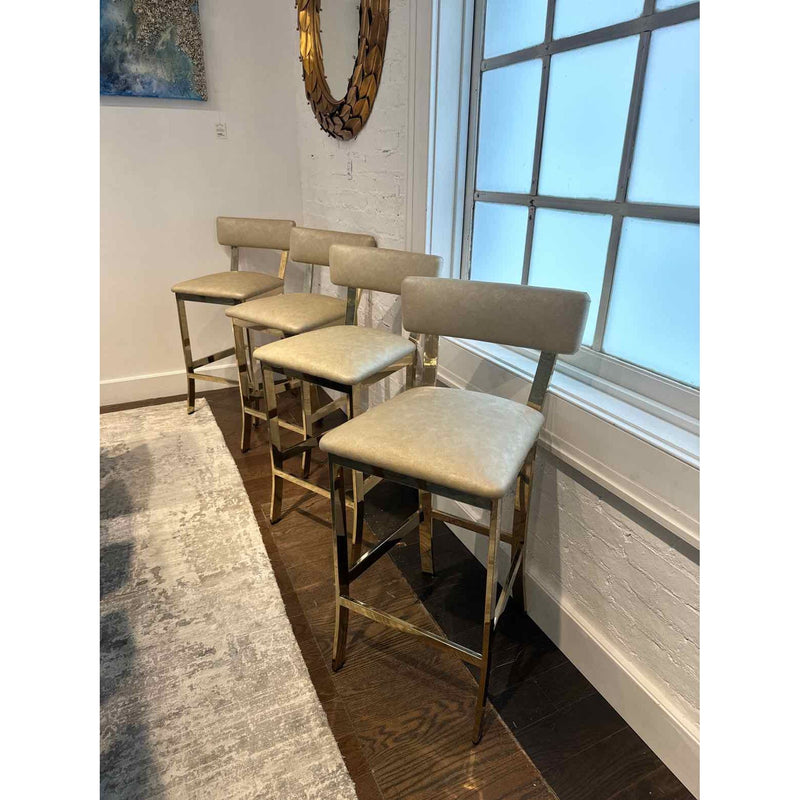 Set of 4 Klismos Leather with Brass Bar Stools by Artistic Frame