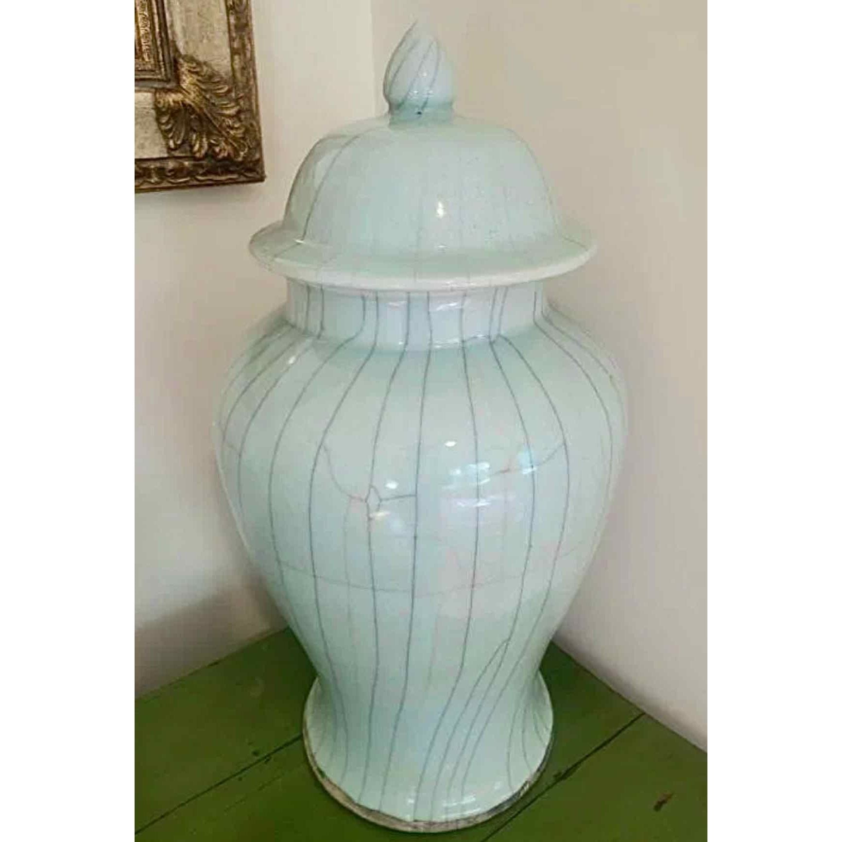 Pale Blue Ceramic Ginger Jar