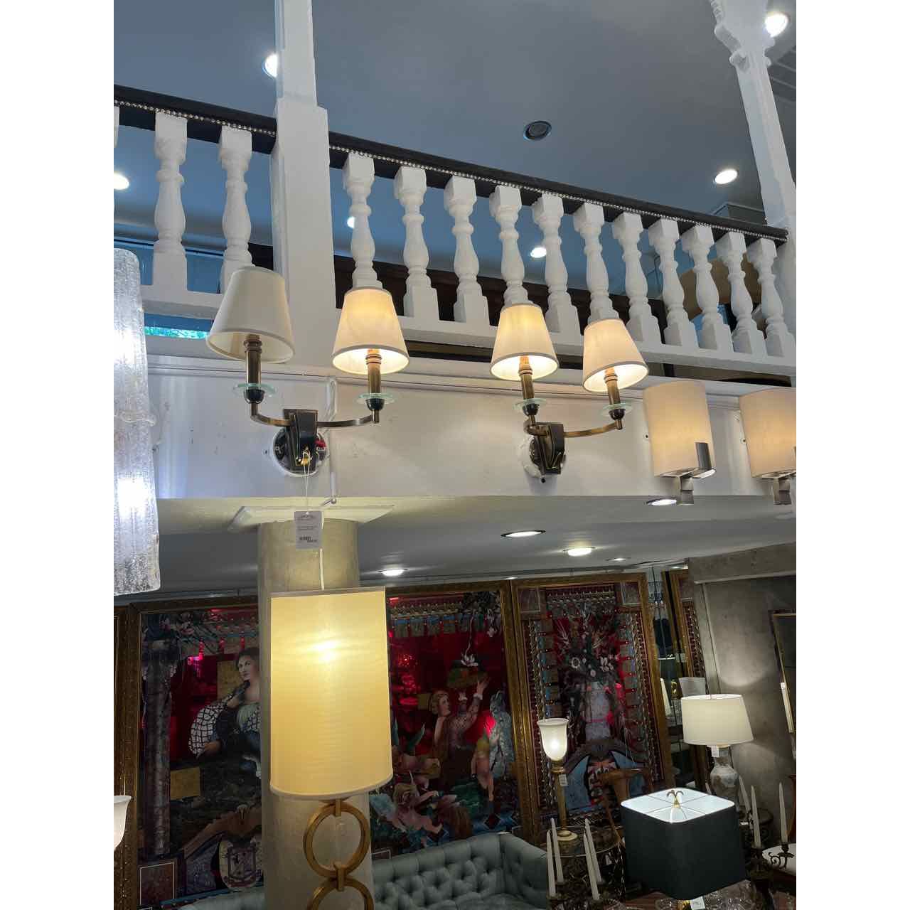 Pair of Brass 2 Armed Sconces w/Shades