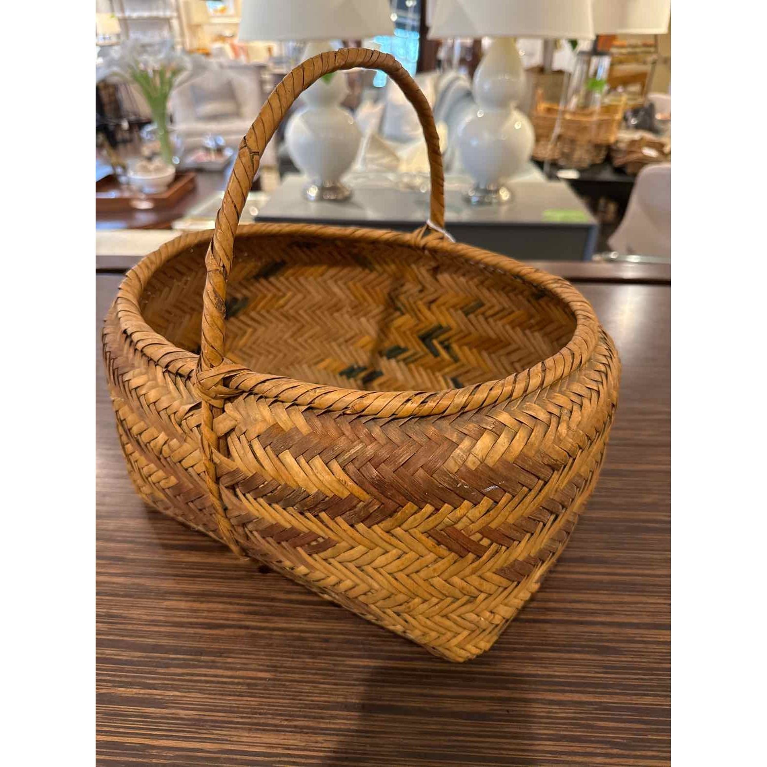 Antique Choctaw River Handwoven Cane  Basket, Mississippi, 13"L x10"W x12"H