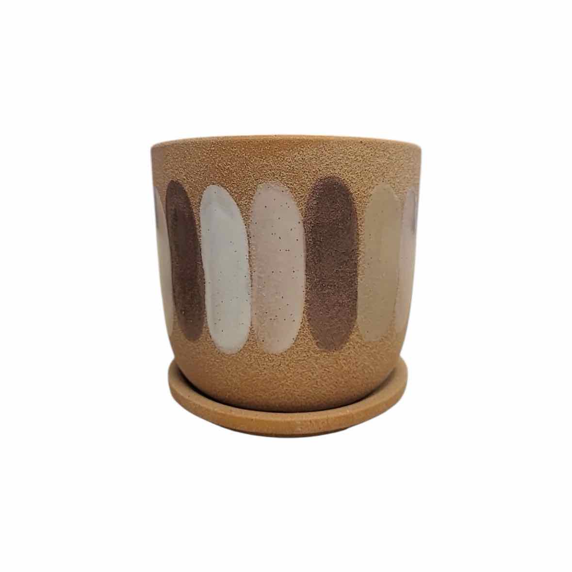 Matte Tan Ceramic Pot w/ Drainage Plate