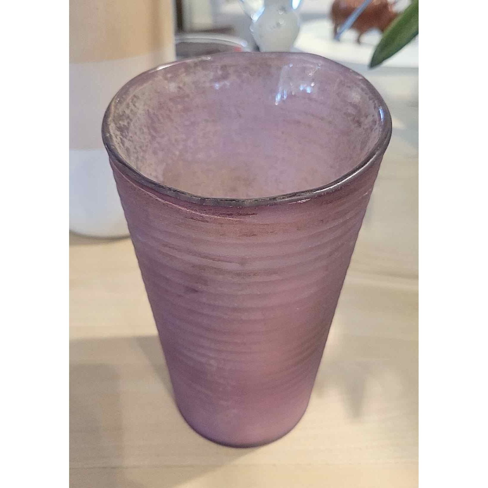 Asymmetrical Ribbed Purple Glass Vase