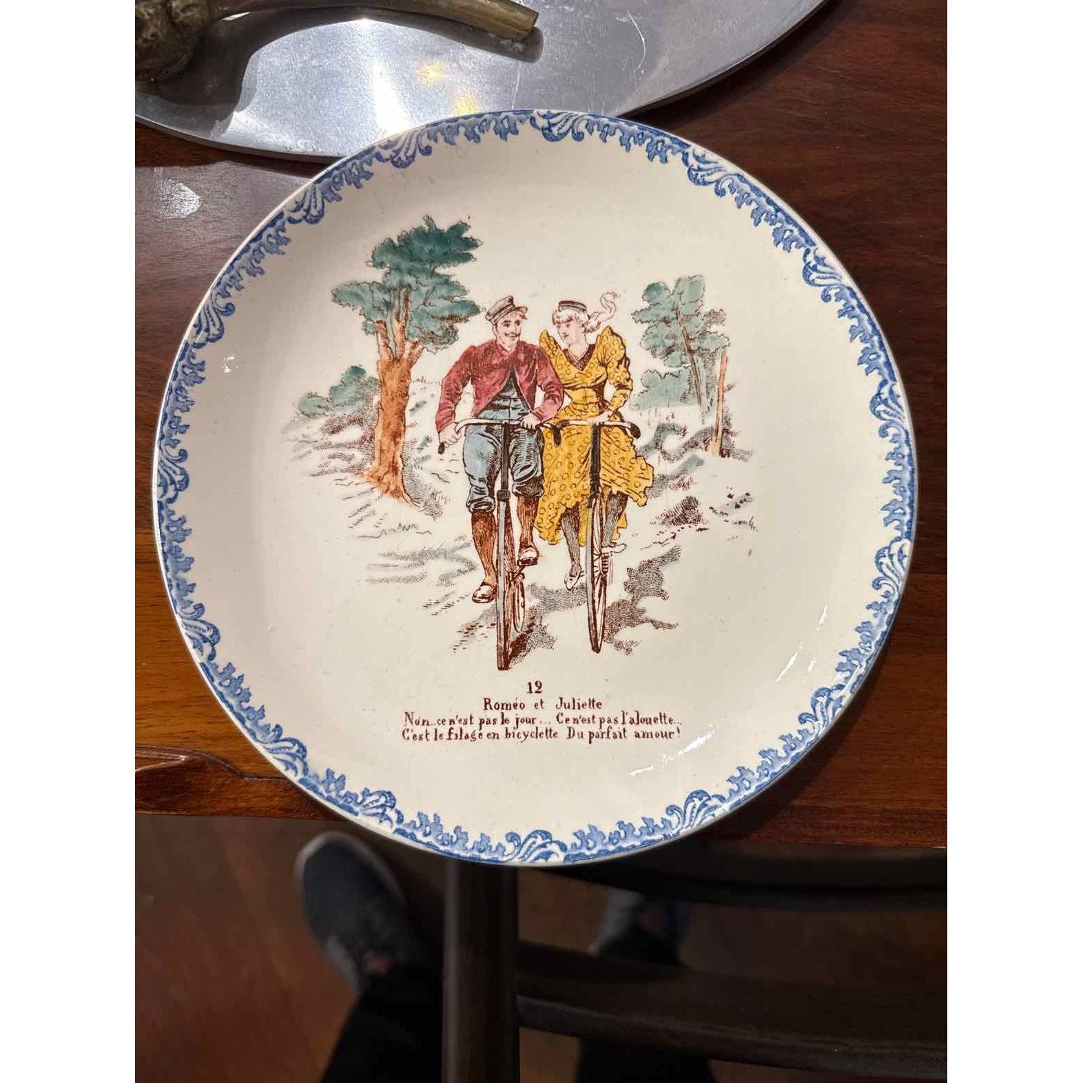 Antique French Saucer, Romeo & Juliette, 8" Dia x 1"H