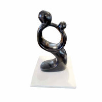 Mother & Son Sculpture on White Marble Base