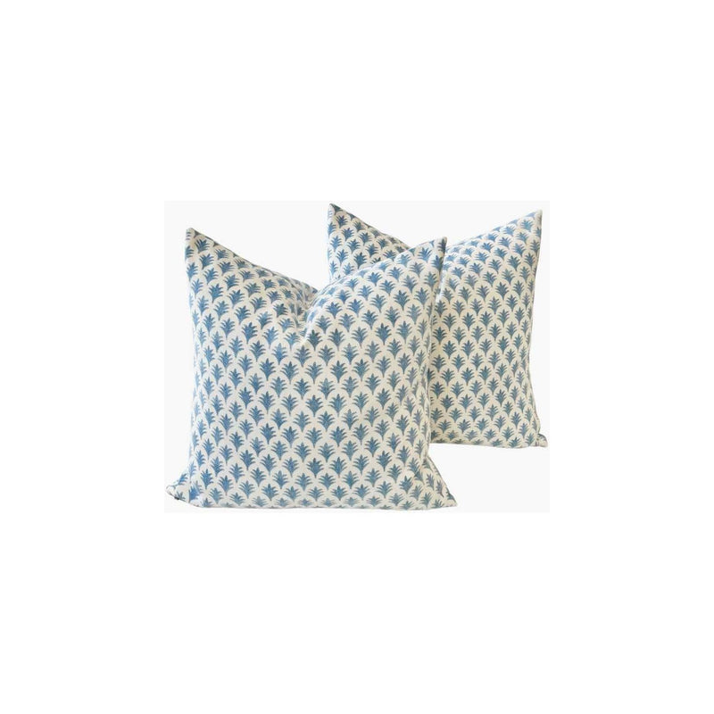 Pair of Custom Trival Blue Over White Sunbrella Pillows