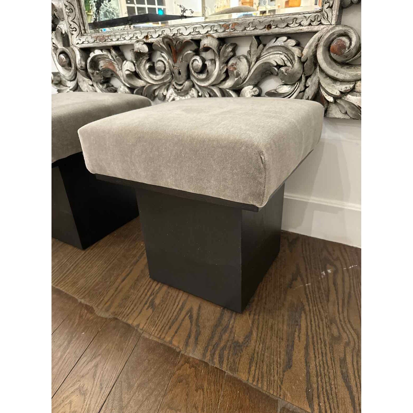 The Mulberry- Mohair Fog Ottoman w/ Charcoal Finish Base by Maiden Home 16.5"SqX