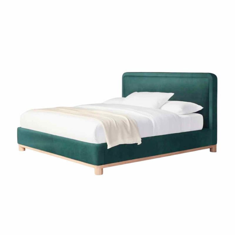 'The Kent' Queen Size Bed in Performance Velvet - Emerald by Maiden Home 47"Hx67
