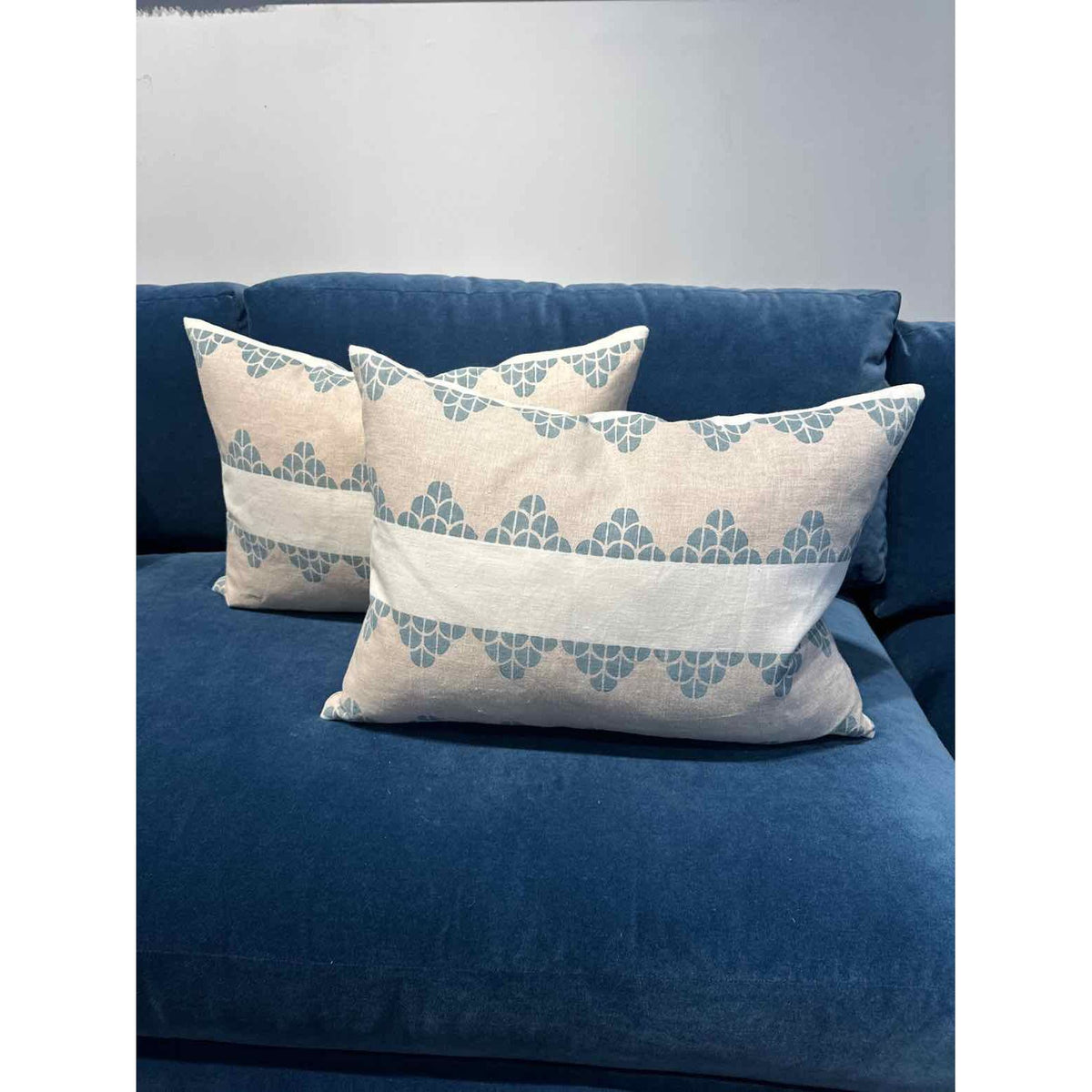 Pair of Rectangular Linen Horizontal Striped Pillows