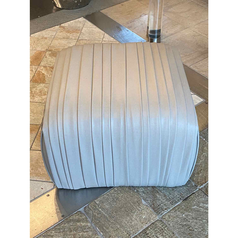 Grey Leather Pleated  Ottoman - colletteconsignment.com
