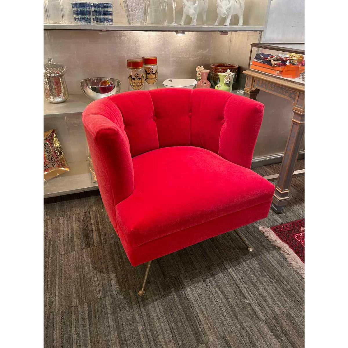 Adesso Red Mohair Itialian side/arm chair - colletteconsignment.com