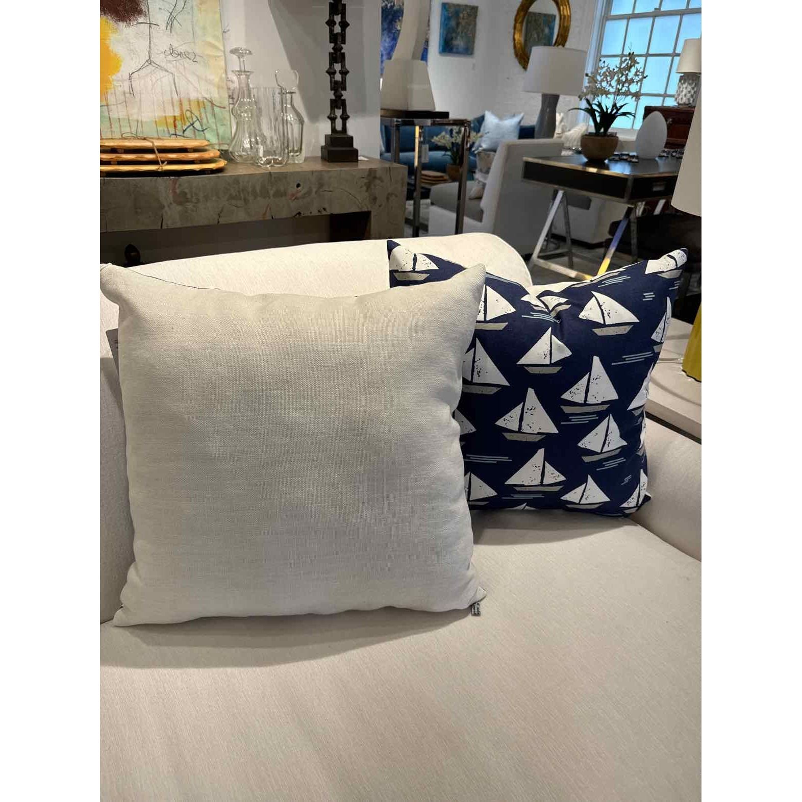 Pair of Sail Boats Over Blue Square Outdoor/Indoor Pillows 20"x20"