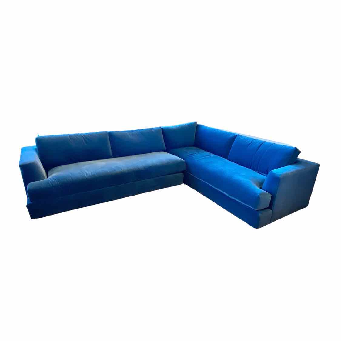 Custom Made 'The Varick' Performance Velvet Sapphire L Sectional by Maiden Home - colletteconsignment.com