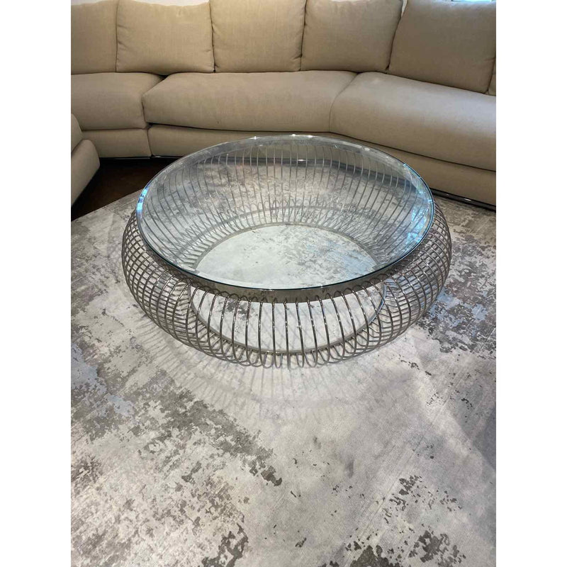 Round Chrome Wire Base Coffee Table w/ Glass Top