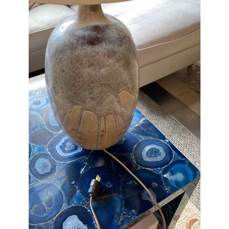 Grey/Blue Ceramic Table Lamp w/ White Shade - colletteconsignment.com
