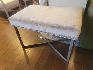 Gray Velvet Jersey Bench w/ Nailhead Trim on Bronzed Metal Base by Vanguard