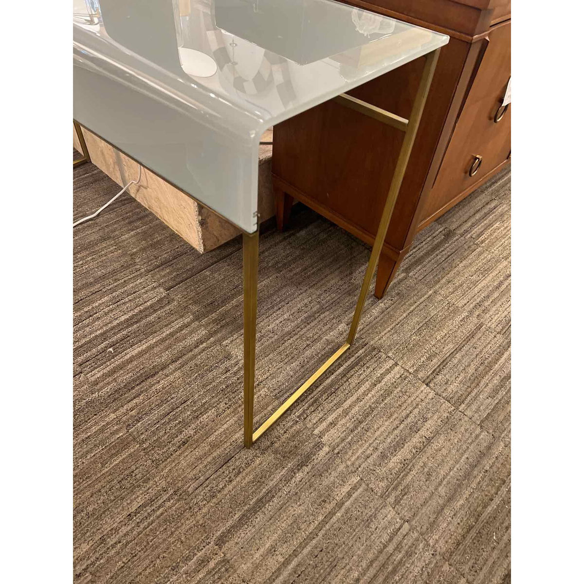 Gray Acrylic Top Desk w/ Brass Base