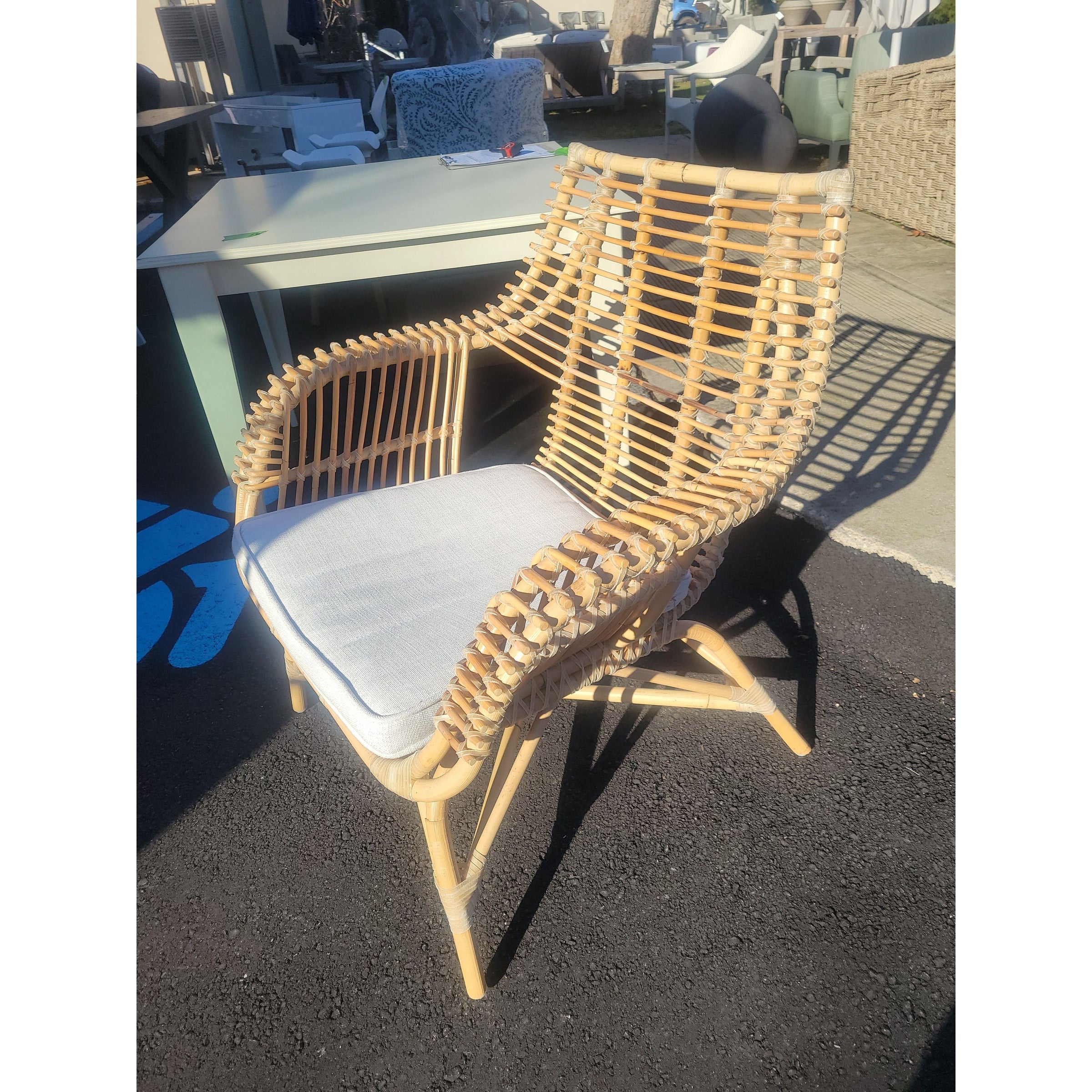 PAIR of Venice Rattan Chairs w/ White Cushions by S&L