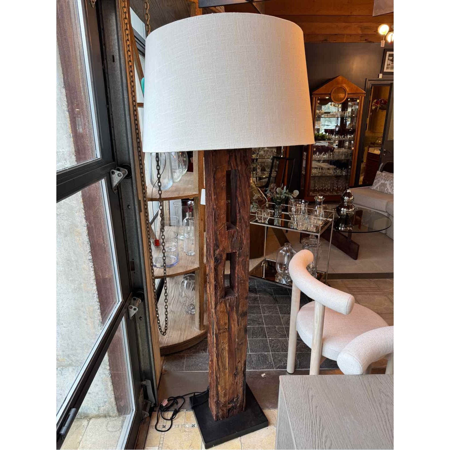 9252KGX5 - Carina Wood Floor Lamp w/ Off-White Lamp Shade