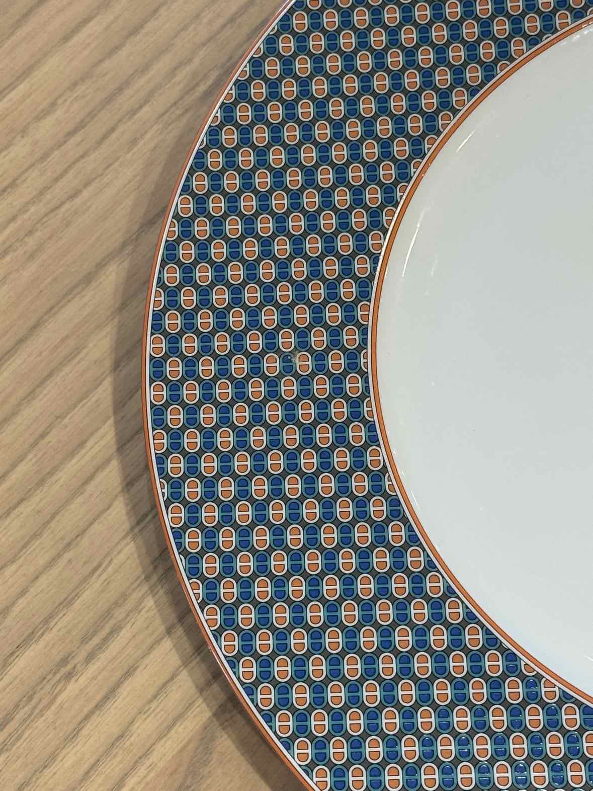 Hermes Tie Set Porcelain Dinner Plate w/ Green Trim