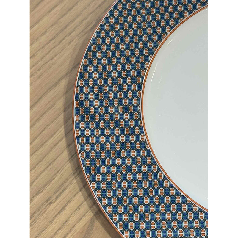 Hermes Tie Set Porcelain Dinner Plate w/ Green Trim
