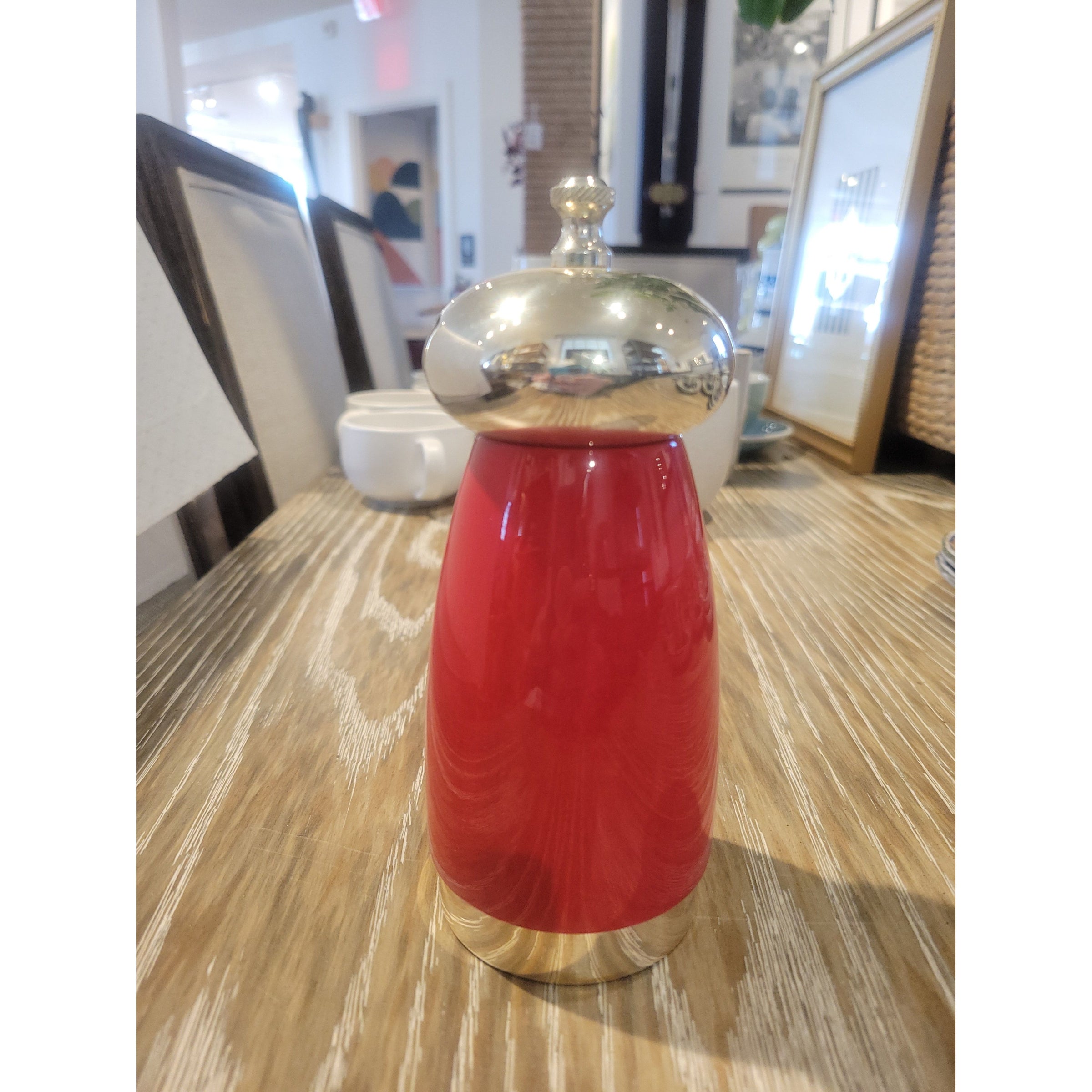 Italian Red & Silver Brass Pepper Mill by Chiarugi 1952