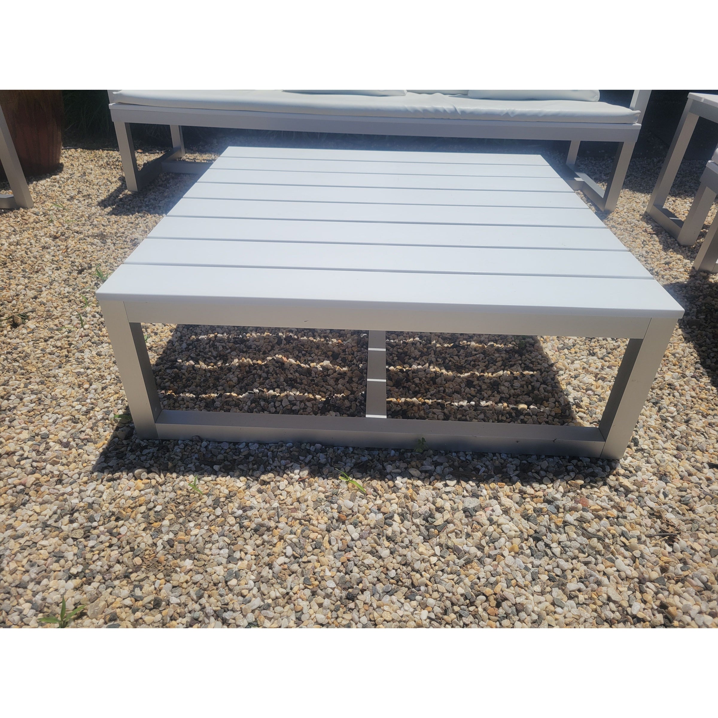 Aluminum Square Coffee Table w/ White Slat Top by Gandia Blasco