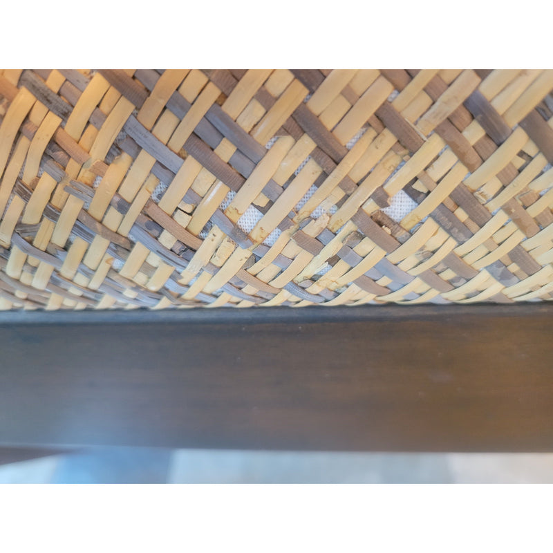 Vintage Dark Wood Bench w/ Wicker Seat