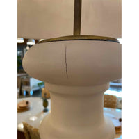PAIR of XL White Plaster & Brass Table Lamps w/ Tan Shades (AS IS)